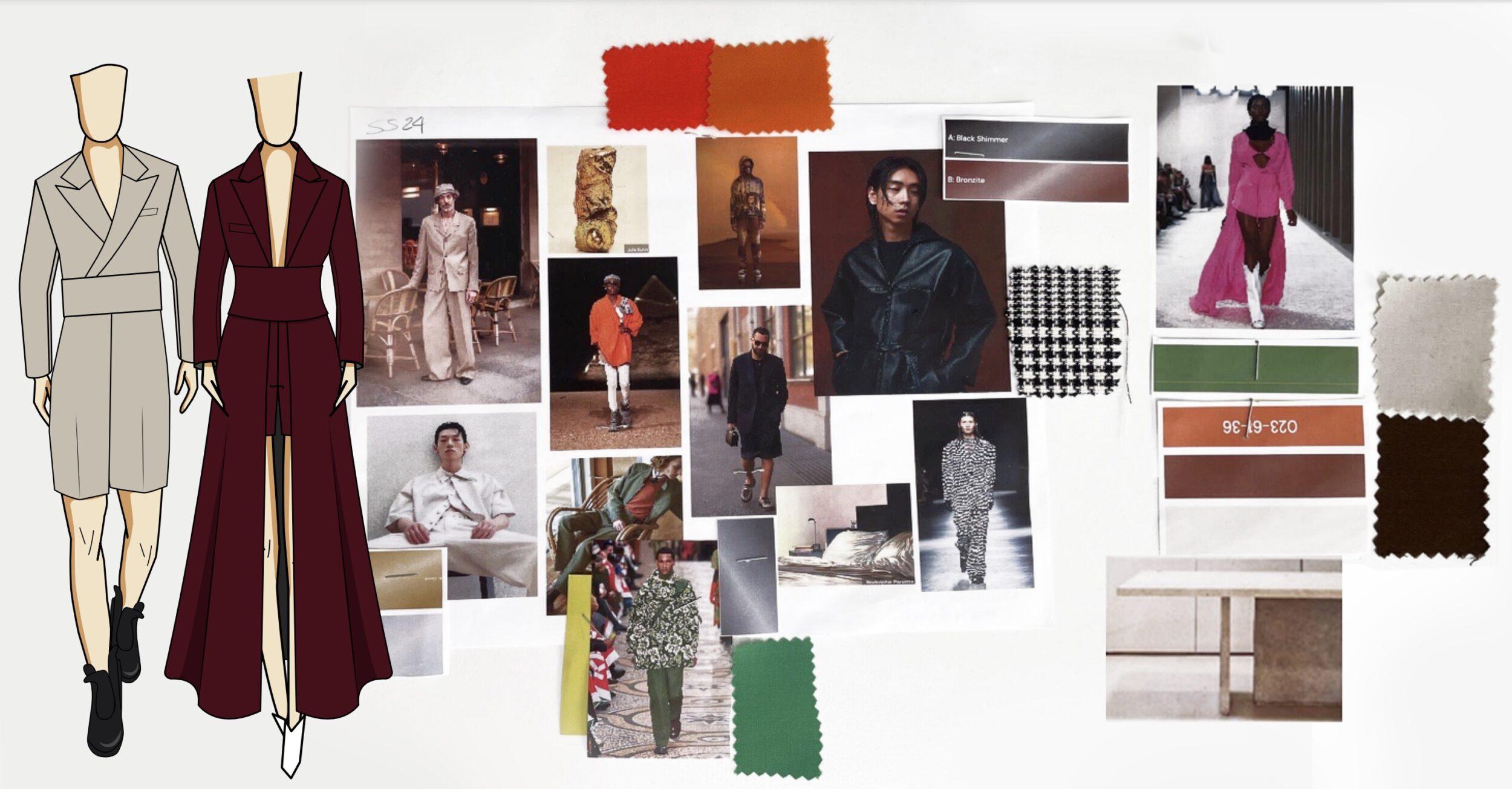 Photo of a moodboard and sketches for NYFW 2023 for the L5A collection.